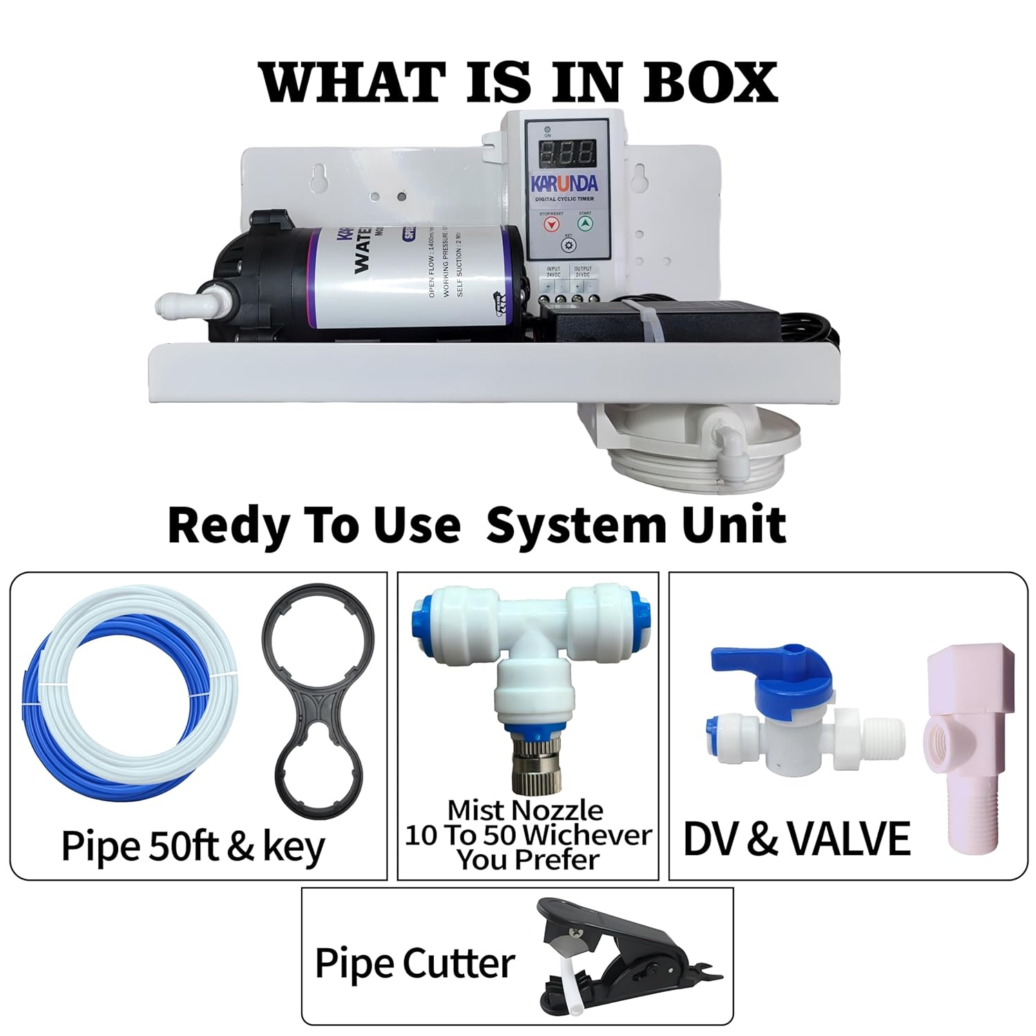 KARUND Fogger System Kit with 10 nozzles 15m Pipe for Dairy Farms, Restaurants, Cafes and Outdoor Spaces Misting Kit with Full Accessories