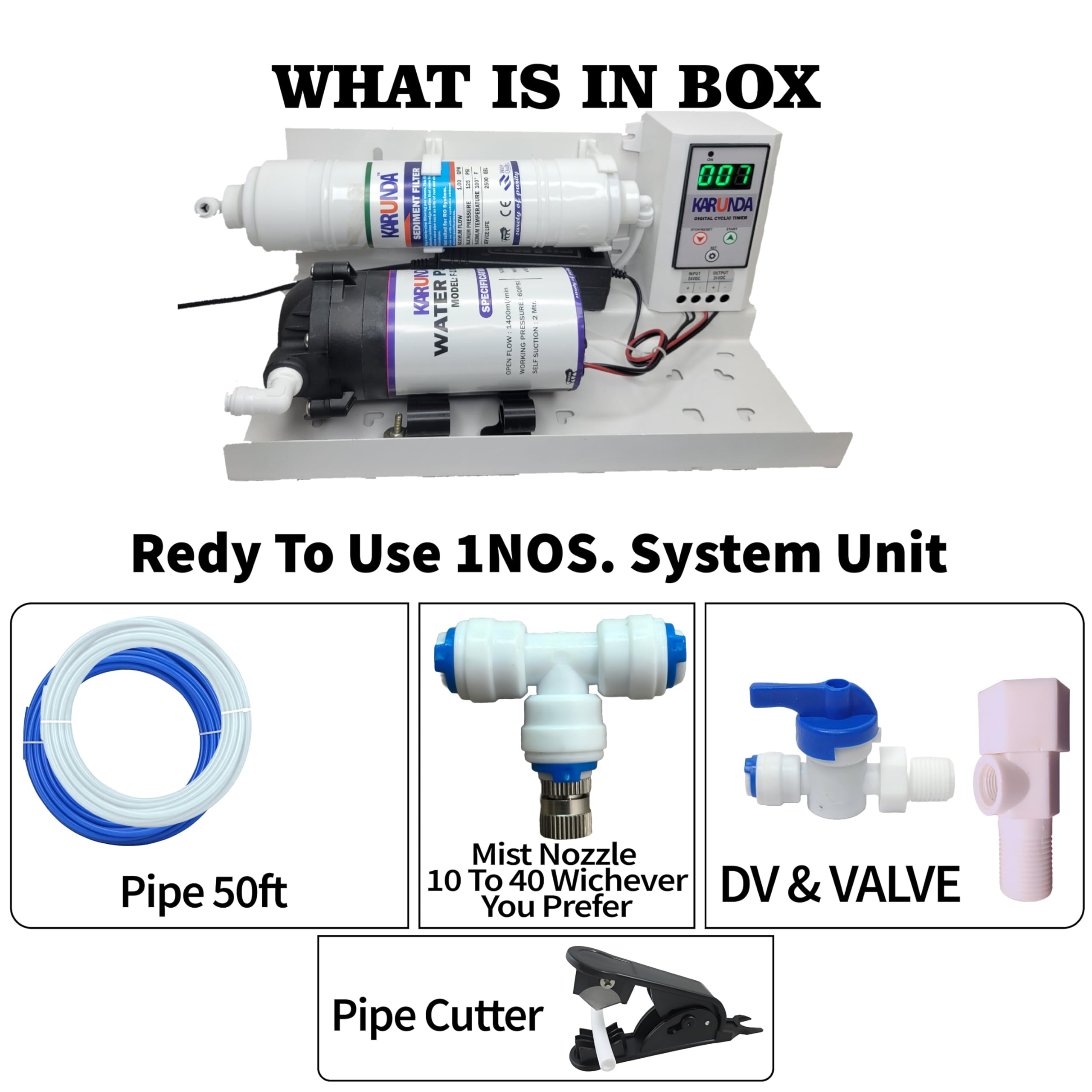 Pre Assembled Fogger System Kit With Digital Cycle Timer | With 100 GPD Pump, 15 Nozzles & 12m Pipe | Best For Dairy Farms, Restaurants Poultry Farm And Hydroponic Farming (15 NOZZLES)