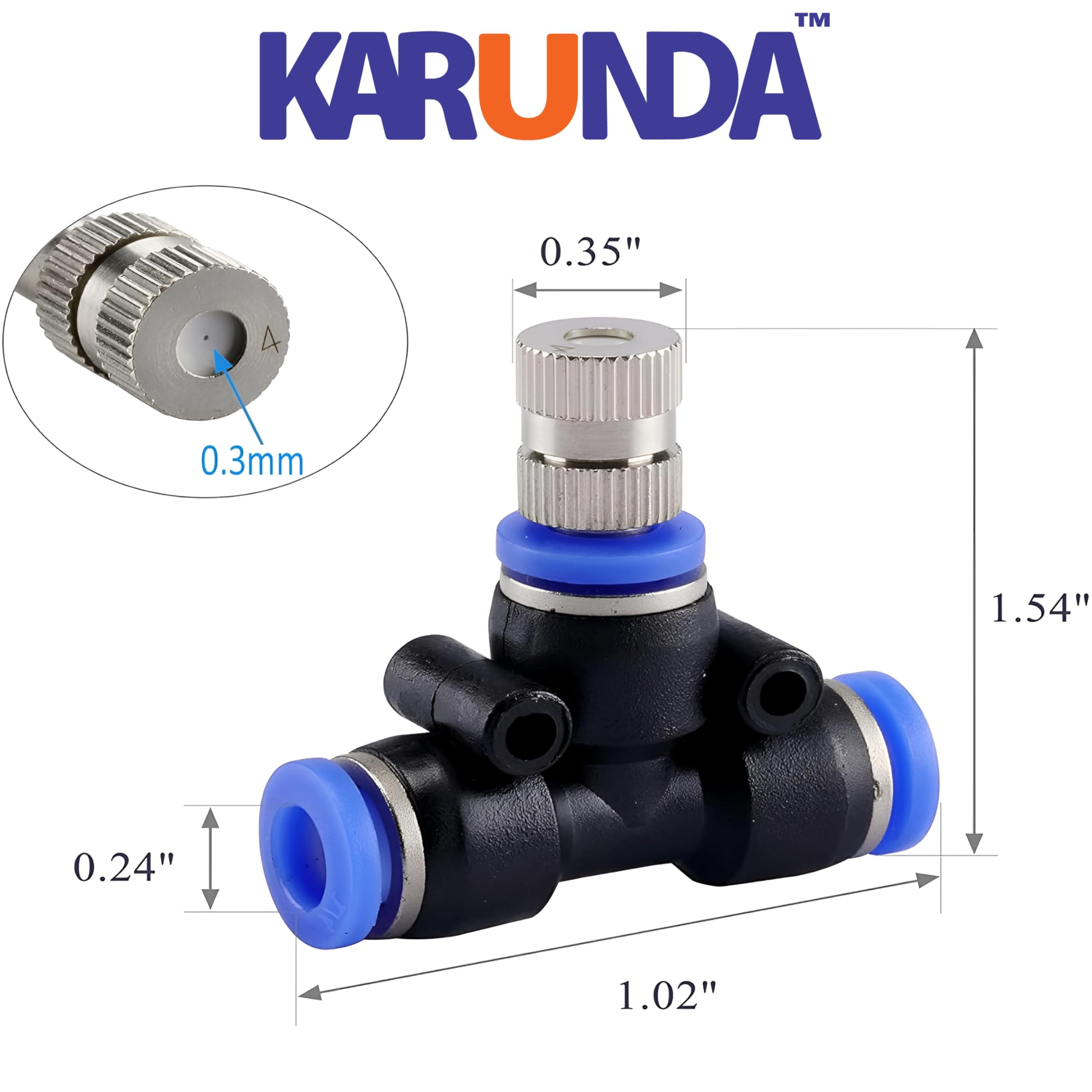 (5pcs) 0.3mm Mist Fogger Nozzles with Tee Connector for Misting Fogging Spray Sprinkler Cooling Sprayer Automatic Irrigation Cooling Kit - Pack of 5pcs set (5 Nozzles)
