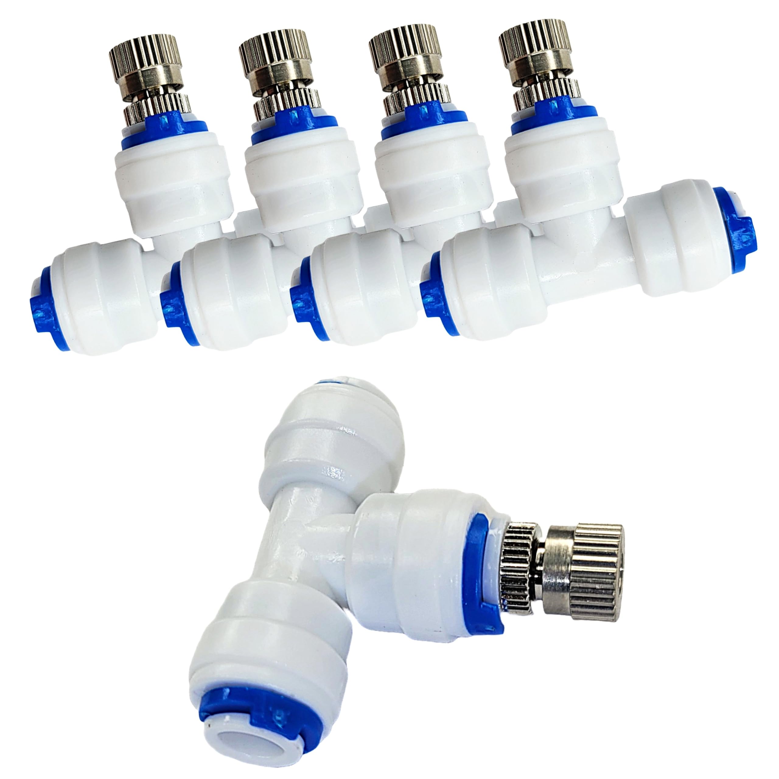 (5pcs) 0.3mm Mist Fogger Nozzles with Tee Connector for Misting Fogging Spray Sprinkler Cooling Sprayer Automatic Irrigation Cooling Kit - Pack of 5pcs set (5 Nozzles)