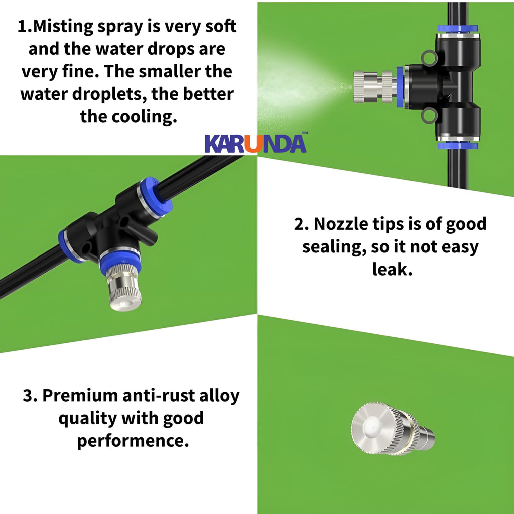 (5pcs) 0.3mm Mist Fogger Nozzles with Tee Connector for Misting Fogging Spray Sprinkler Cooling Sprayer Automatic Irrigation Cooling Kit - Pack of 5pcs set (5 Nozzles)