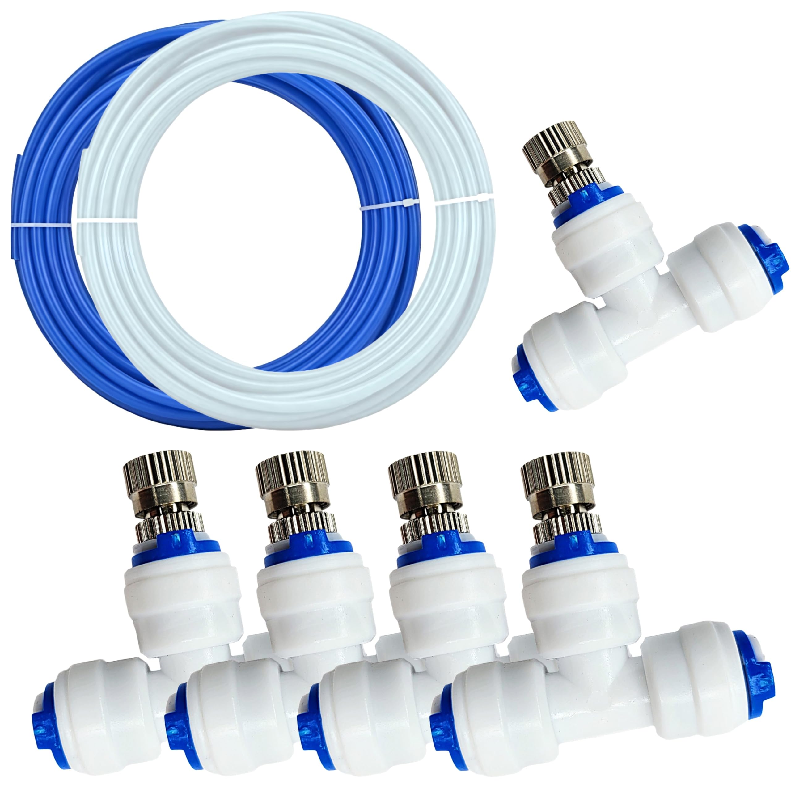 (5pcs) 0.3mm Mist Fogger Nozzles with Tee Connector for Misting Fogging Spray Sprinkler Cooling Sprayer Automatic Irrigation Cooling Kit - Pack of 5pcs set (5 Nozzles)