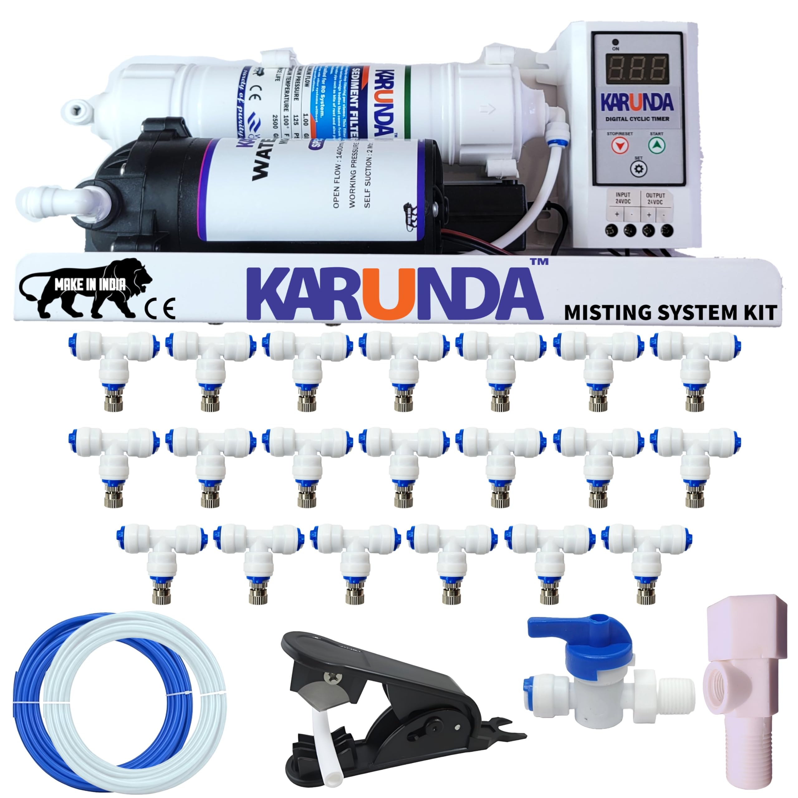 Pre Assembled Fogger System Kit With Digital Cycle Timer | With 100 GPD Pump, 15 Nozzles & 12m Pipe | Best For Dairy Farms, Restaurants Poultry Farm And Hydroponic Farming (15 NOZZLES)