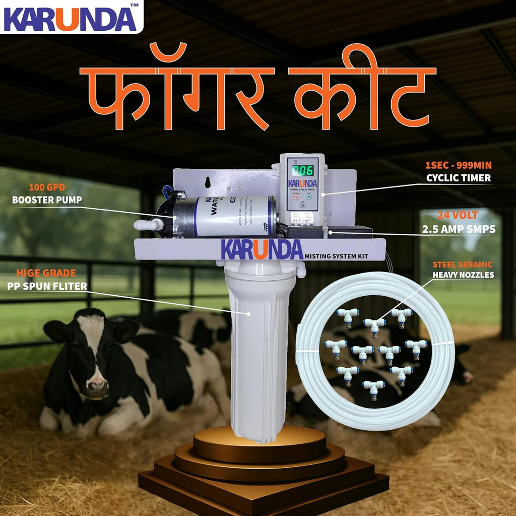 KARUND Fogger System Kit with 10 nozzles 15m Pipe for Dairy Farms, Restaurants, Cafes and Outdoor Spaces Misting Kit with Full Accessories