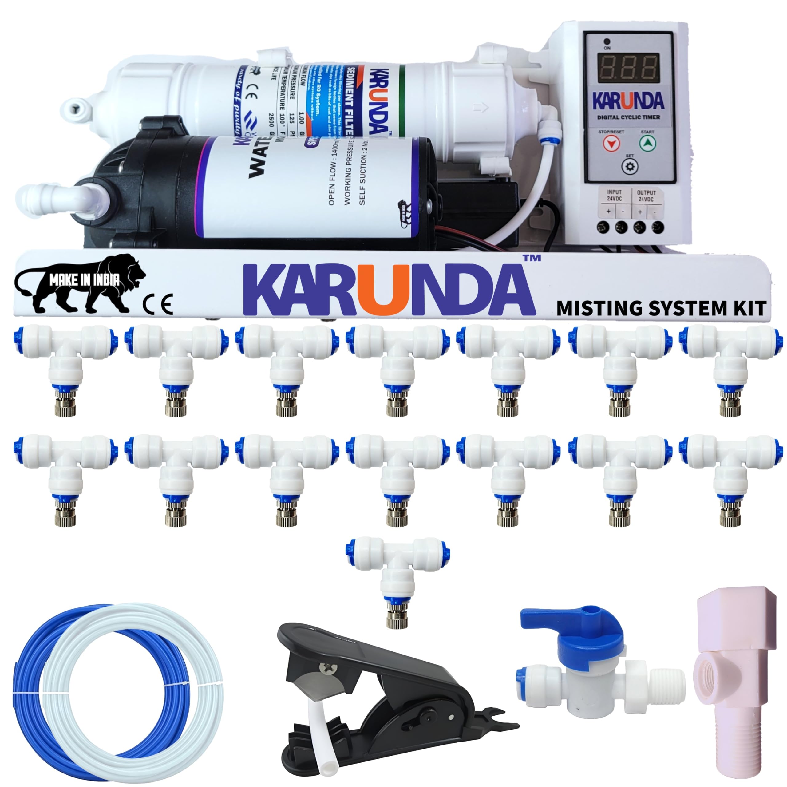 Pre Assembled Fogger System Kit With Digital Cycle Timer | With 100 GPD Pump, 15 Nozzles & 12m Pipe | Best For Dairy Farms, Restaurants Poultry Farm And Hydroponic Farming (15 NOZZLES)