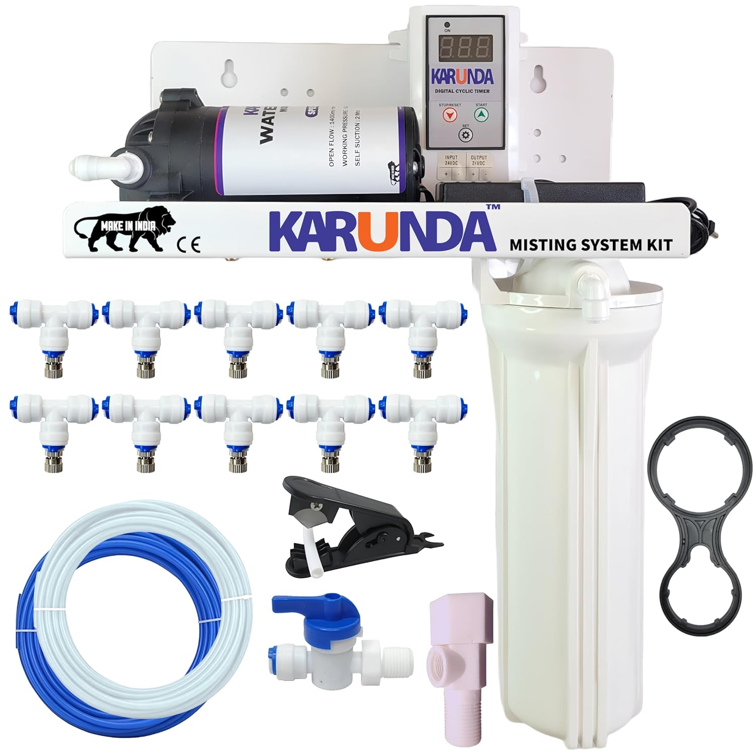 KARUND Fogger System Kit with 10 nozzles 15m Pipe for Dairy Farms, Restaurants, Cafes and Outdoor Spaces Misting Kit with Full Accessories