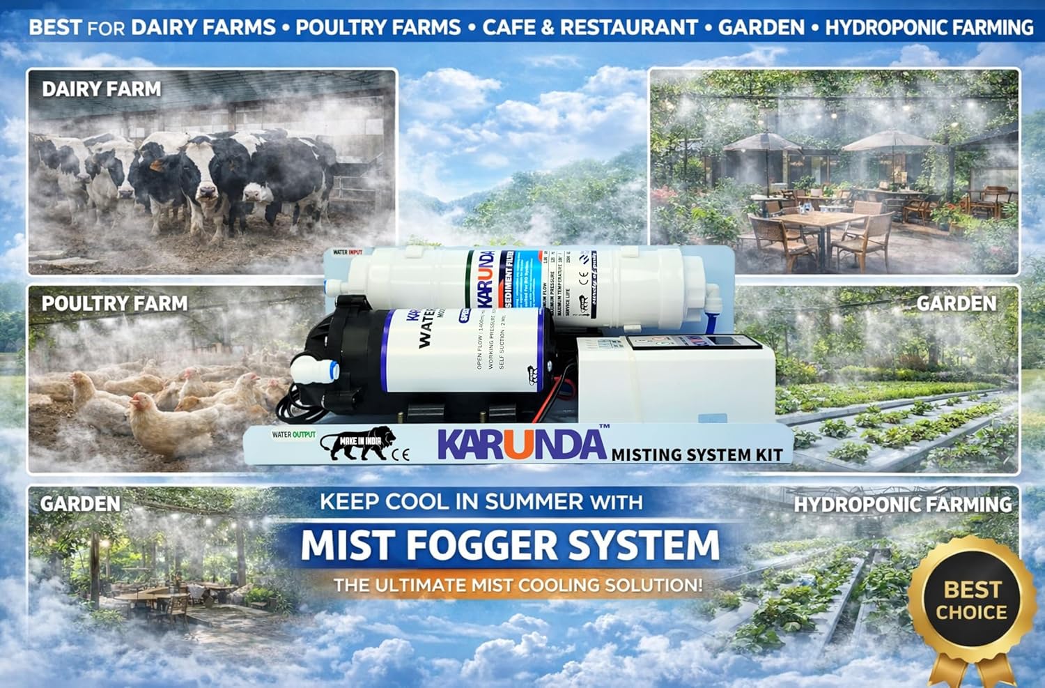 Fogger Kit For Dairy farm with Digital Cycle Timer (1-999 SEC/MIN), Misting System Kit, fogger For Dairy Farm, Misting Kit,fogger Nozzle for poultry farm (Timer With 15 Nuzzles)