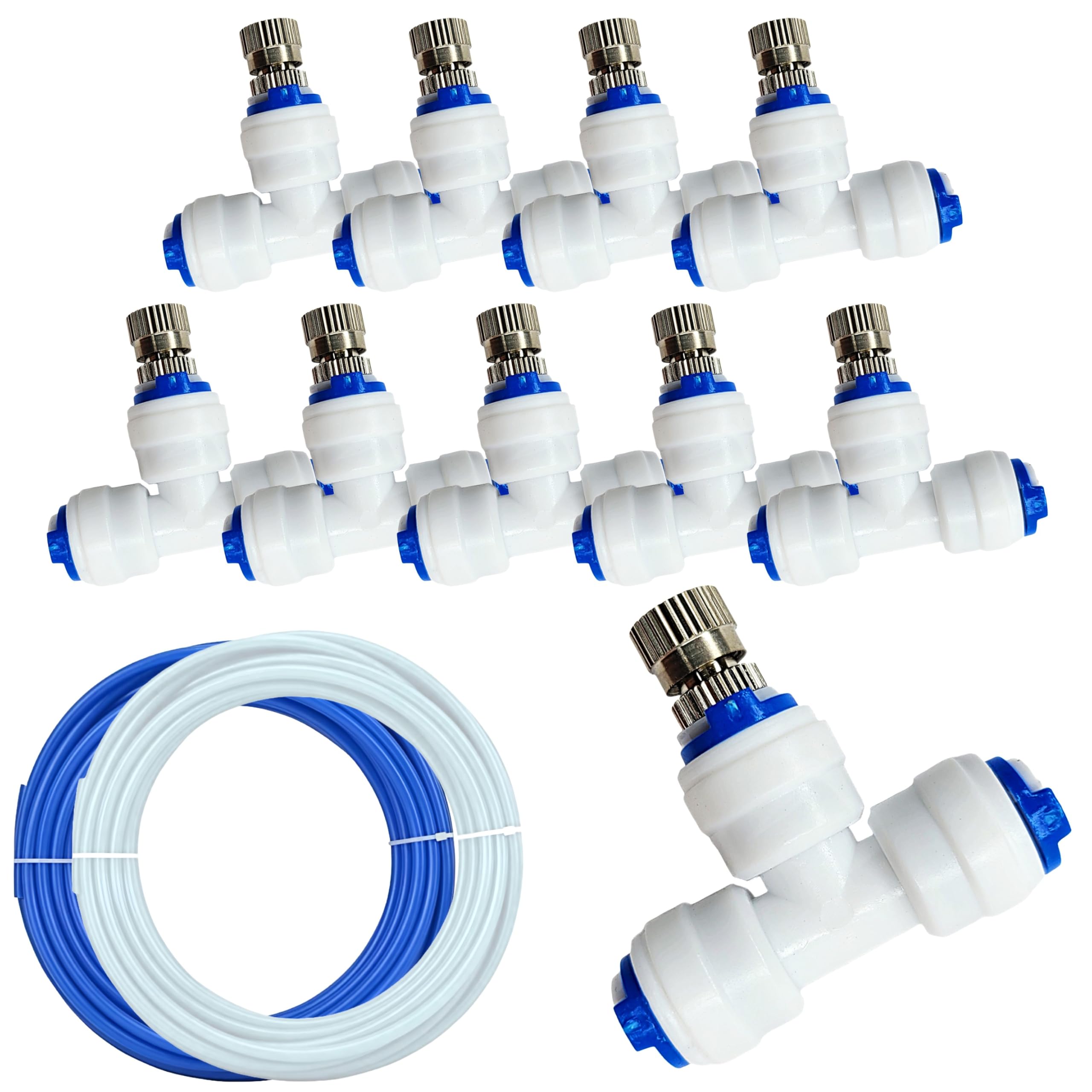 (5pcs) 0.3mm Mist Fogger Nozzles with Tee Connector for Misting Fogging Spray Sprinkler Cooling Sprayer Automatic Irrigation Cooling Kit - Pack of 5pcs set (5 Nozzles)