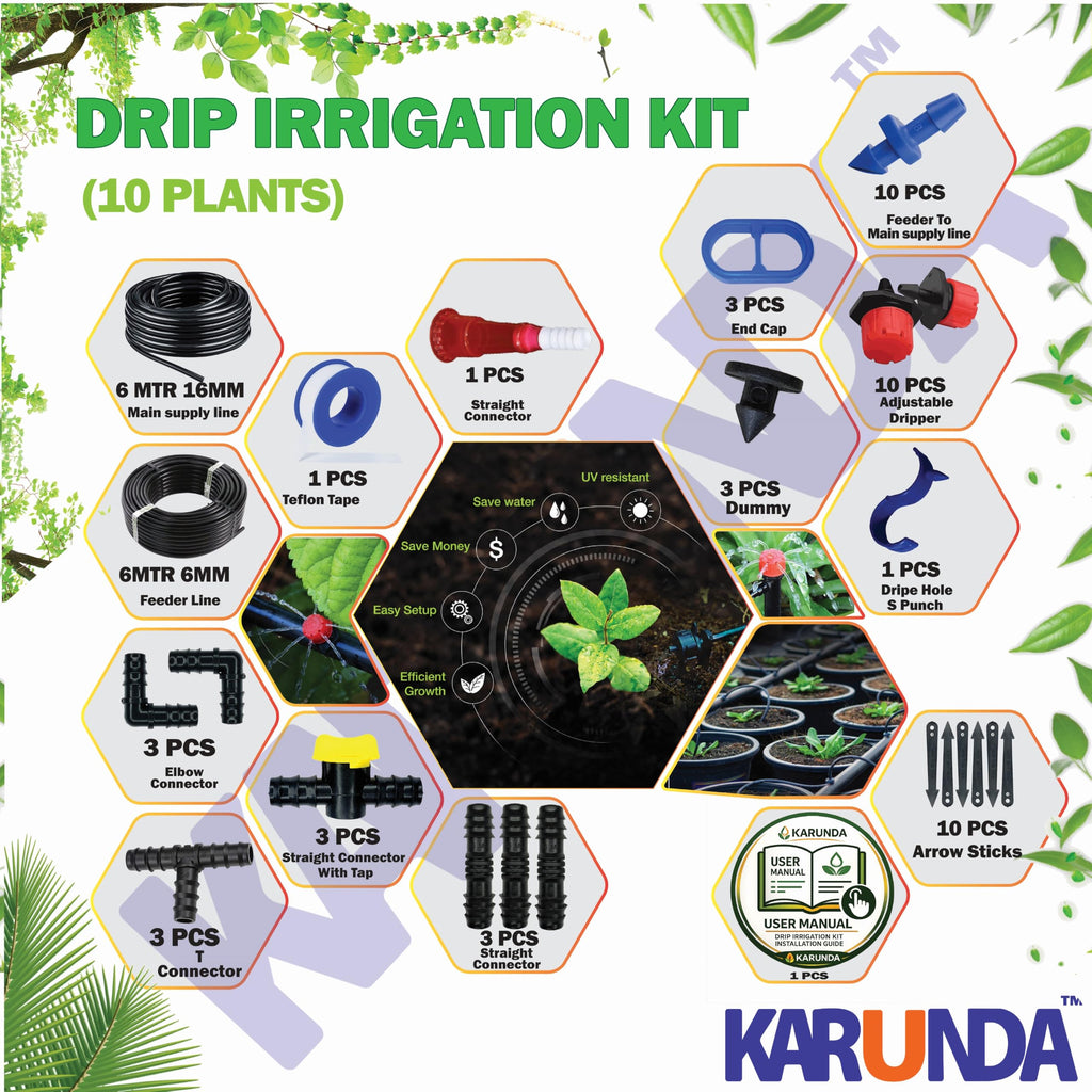 Drip Irrigation Kit for 10 Plants with Adjustable Drippers Automatic Watering System for Garden Balcony Terrace Kitchen Garden and Potted Plants DIY Installation Kit