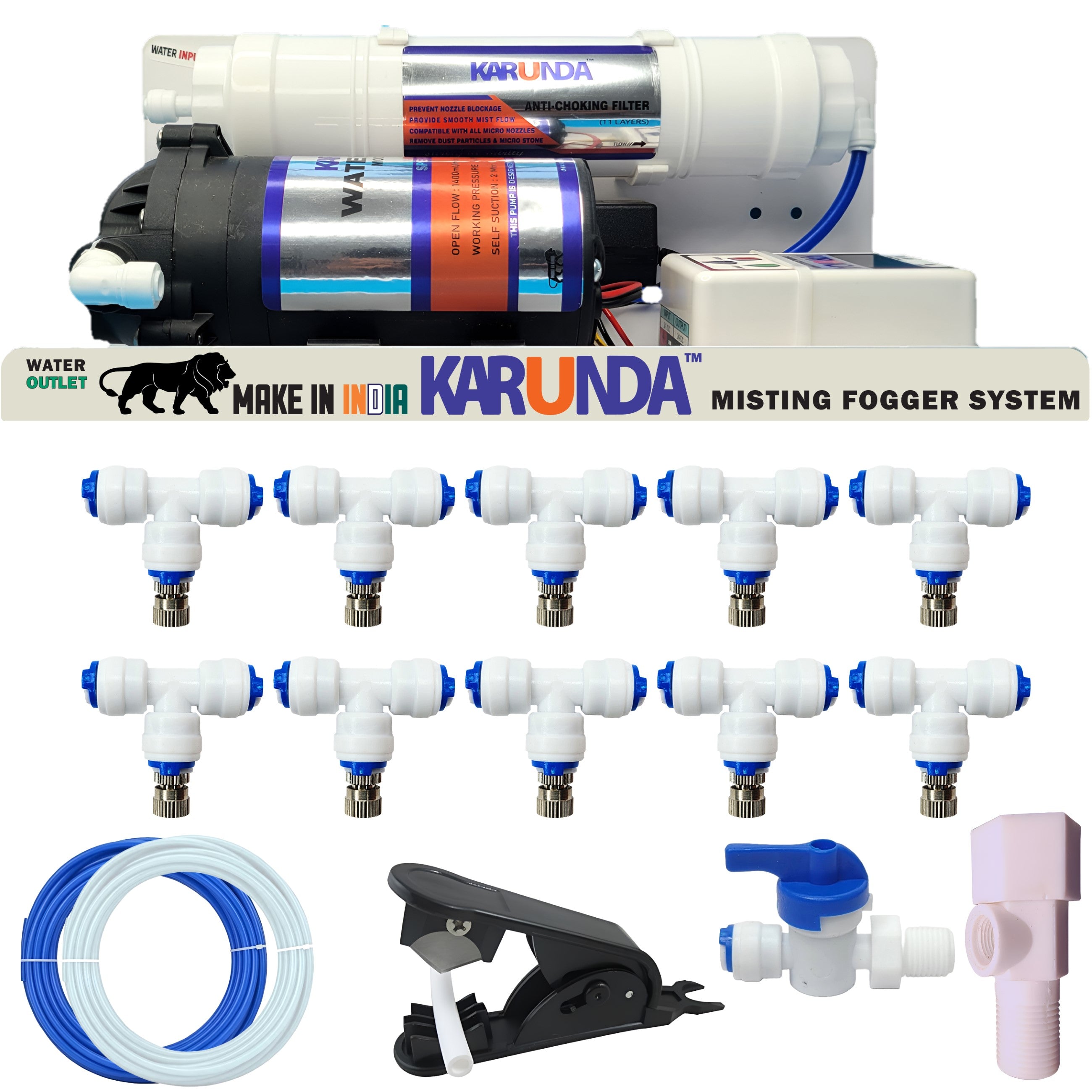 Pre Assembled Fogger System Kit With Digital Cycle Timer | With 100 GPD Pump, 10 Nozzles & 15m Pipe | Best For Dairy Farms, Restaurants Poultry Farm